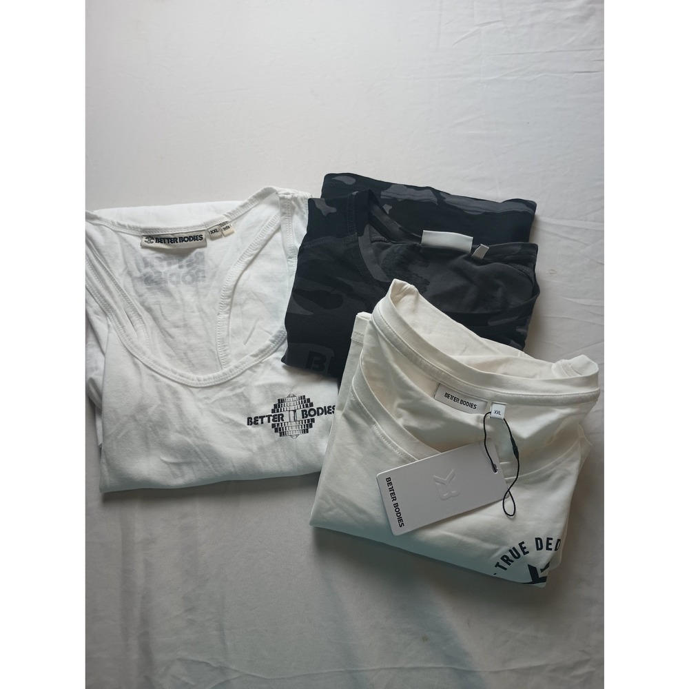 Better Bodies Gym Shirt Men's XXL Lot of 3 Tapered Tee True NWT Camo White